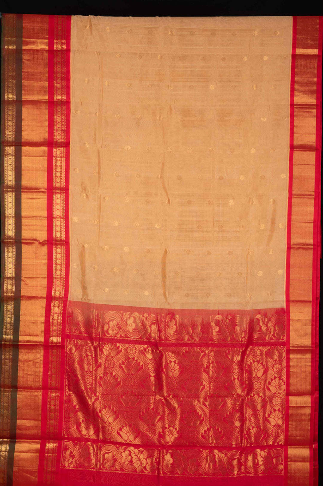 offwhite and red silk cotton saree