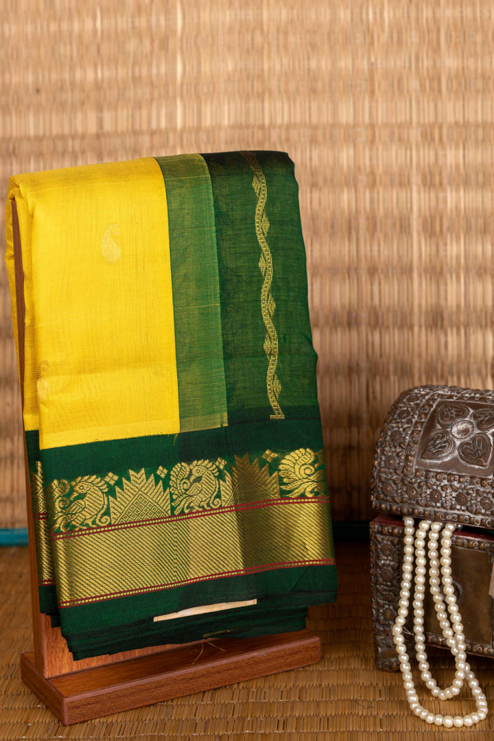 Yellow and green pure kanchi sico saree