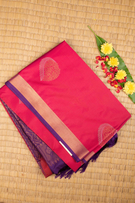 Magenta pink small border semi soft silk saree