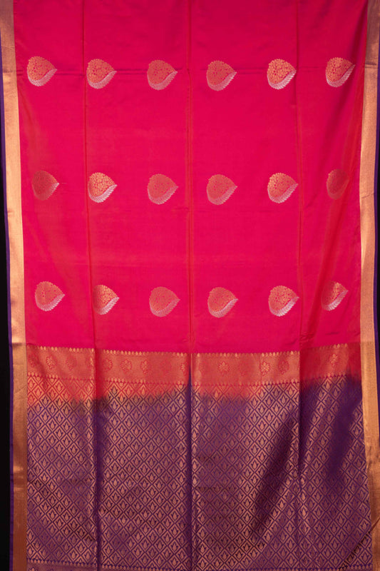 Magenta pink small border semi soft silk saree