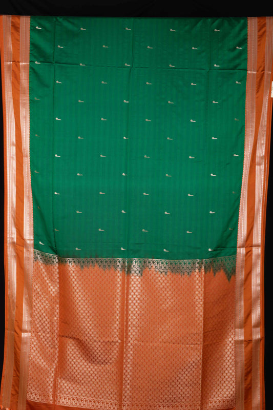 Green and orange semi soft silk saree