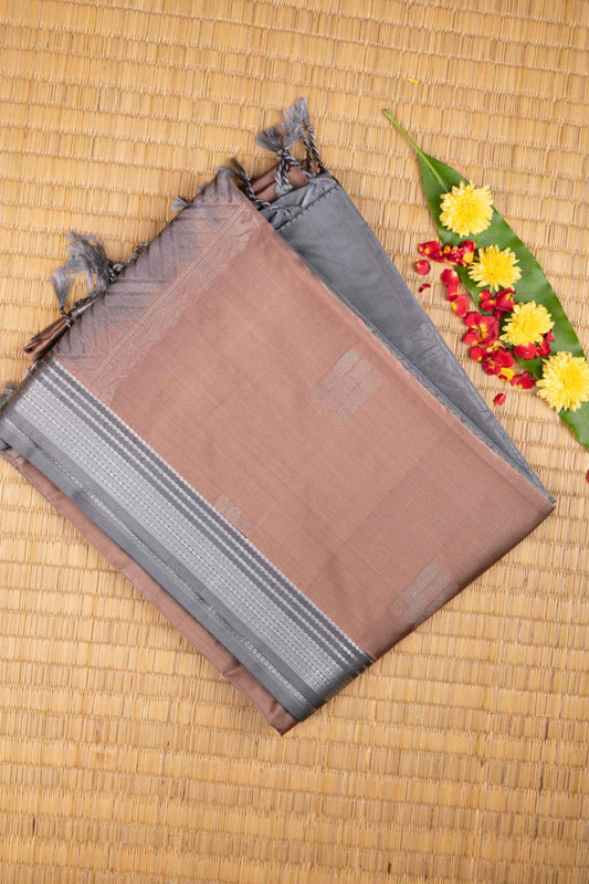 Brown and grey semi soft silk saree