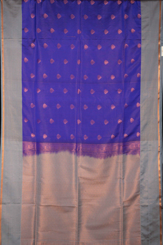 purplish blue and grey semi soft silk saree