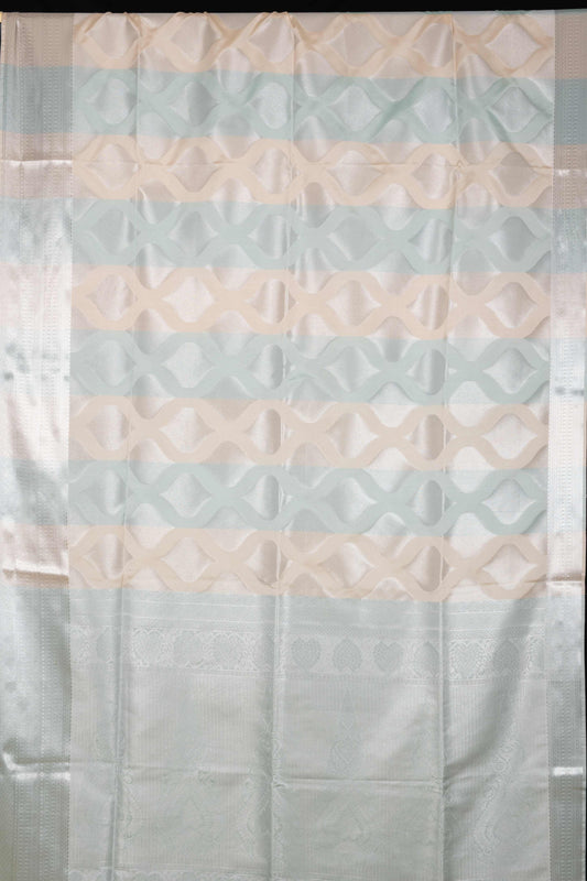 Cream And Blue Semi Silk Saree