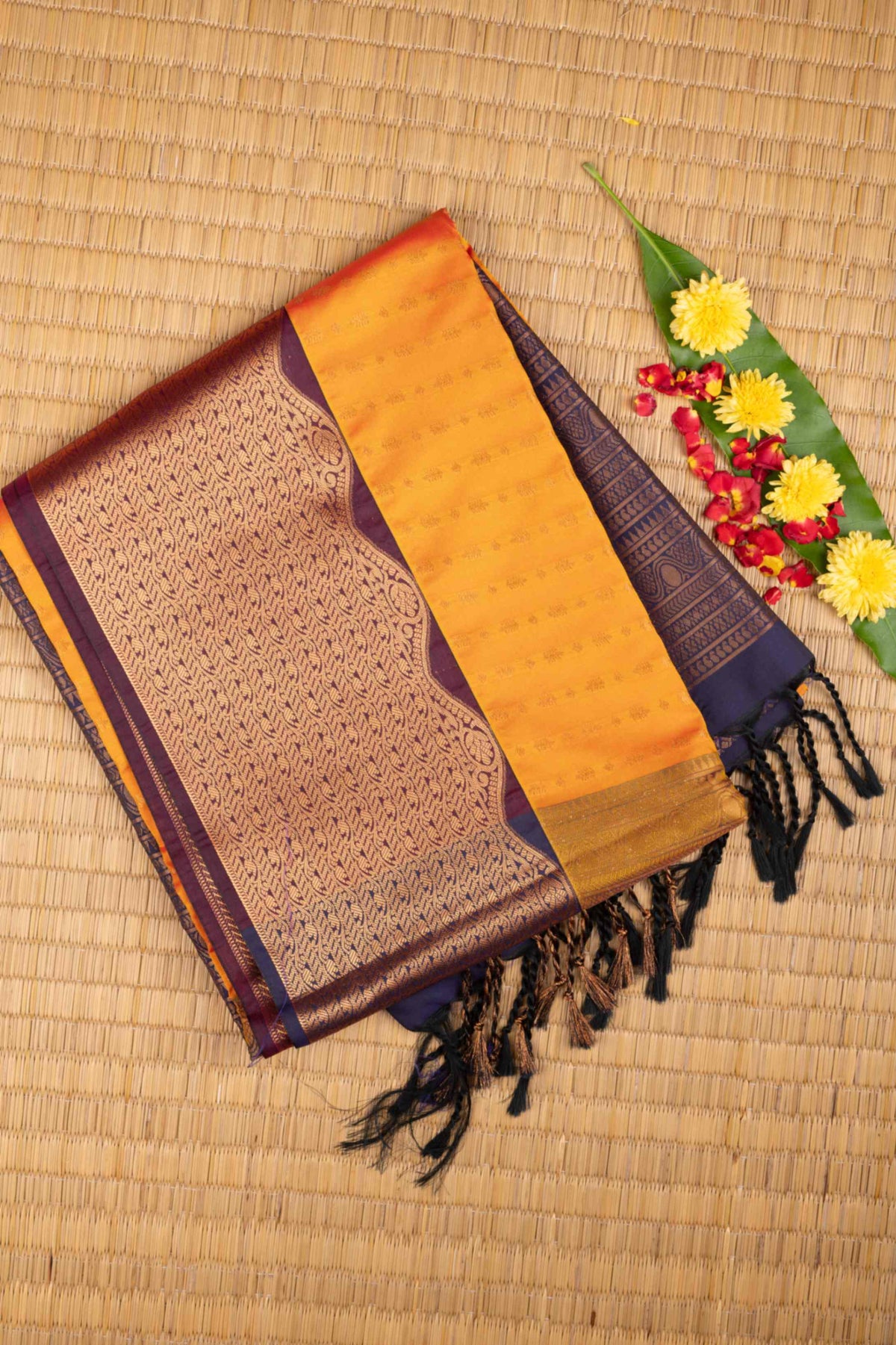 Orange semi soft silk saree