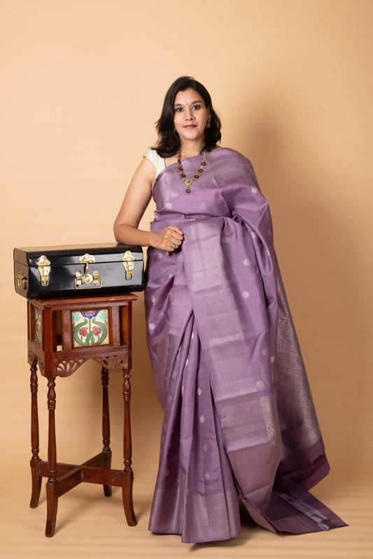 Lavender pure silk saree