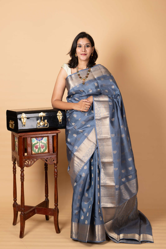 Grey kanjivaram silk saree