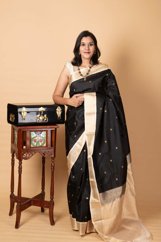 Black and White Pure Silk Saree