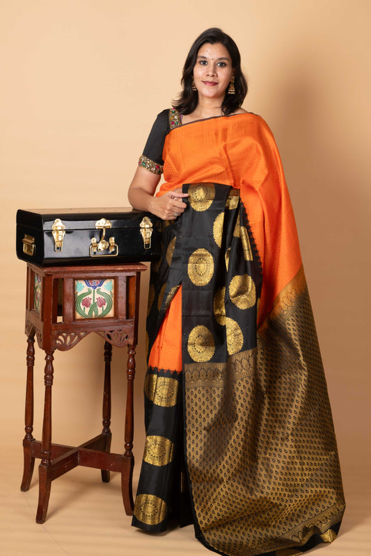 Black and Orange Silk Saree