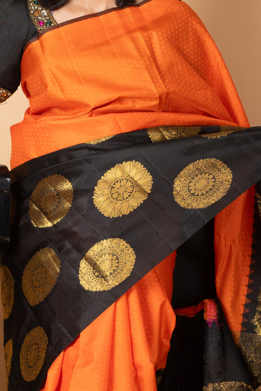 Black and Orange Silk Saree