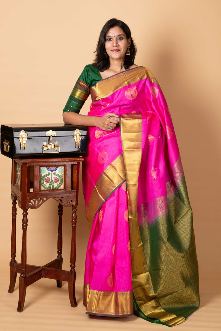 Pink and Green Pattu Saree