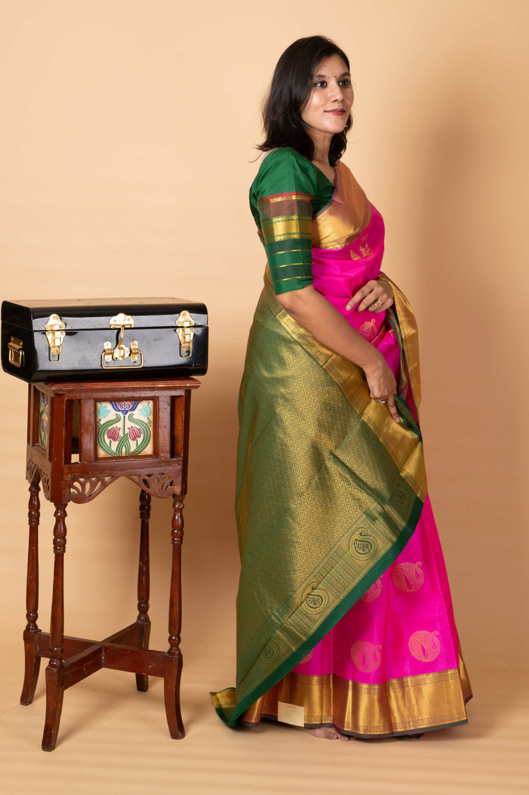 Pink and Green Pattu Saree