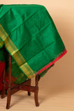 Red and green small border silk saree