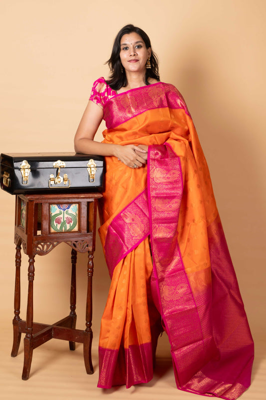 Orangish Pink Kanchipuram Silk Saree