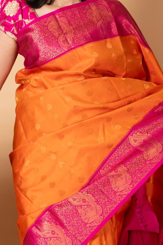 Orangish Pink Kanchipuram Silk Saree