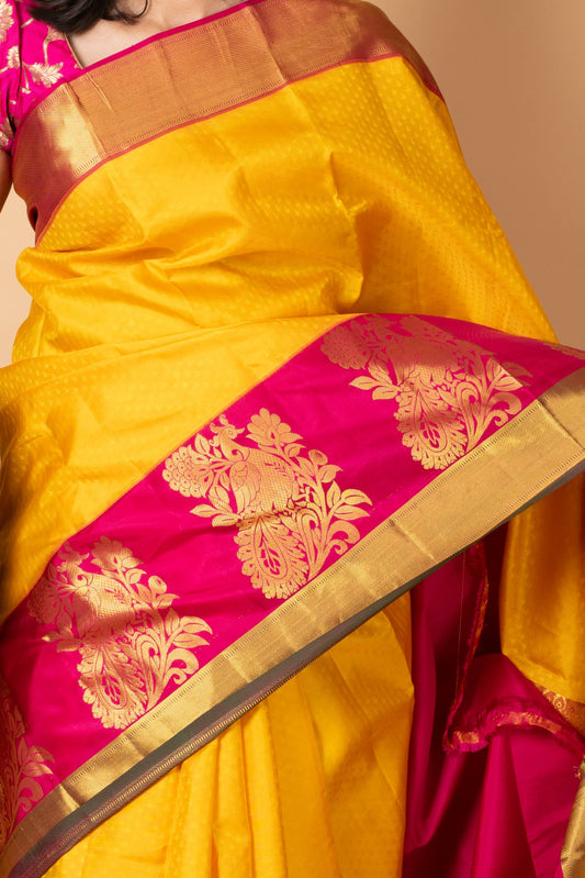 Yellow and Pink Kanchivaram Saree