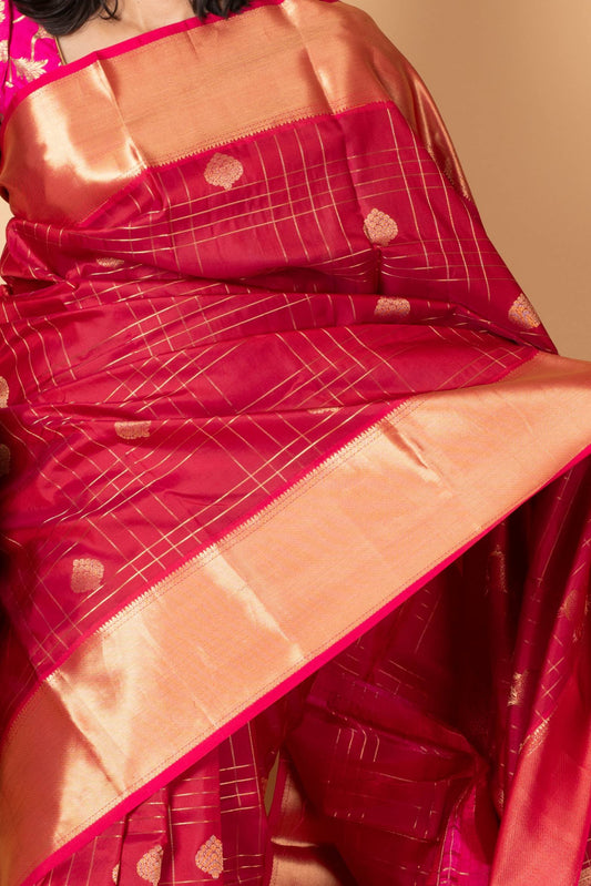 Maroon and Pink Silk Saree
