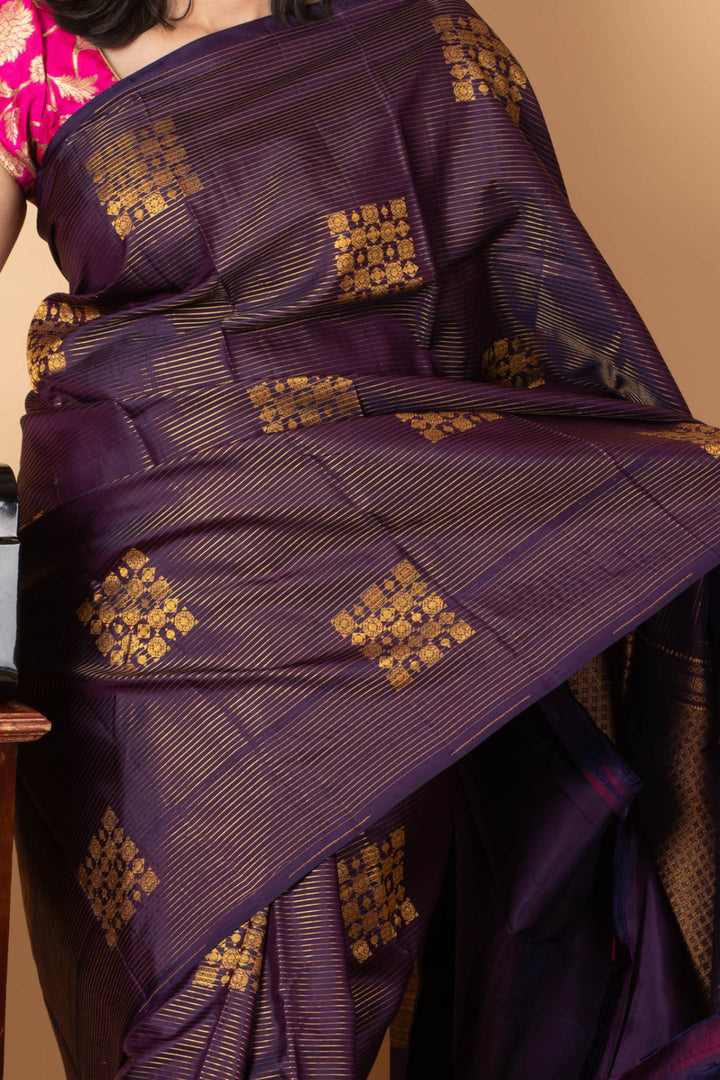 Grape purple pure silk saree