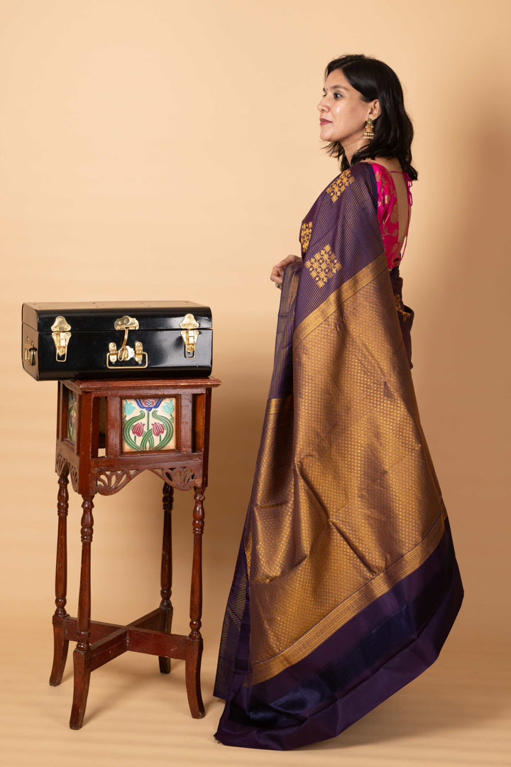 Grape purple pure silk saree