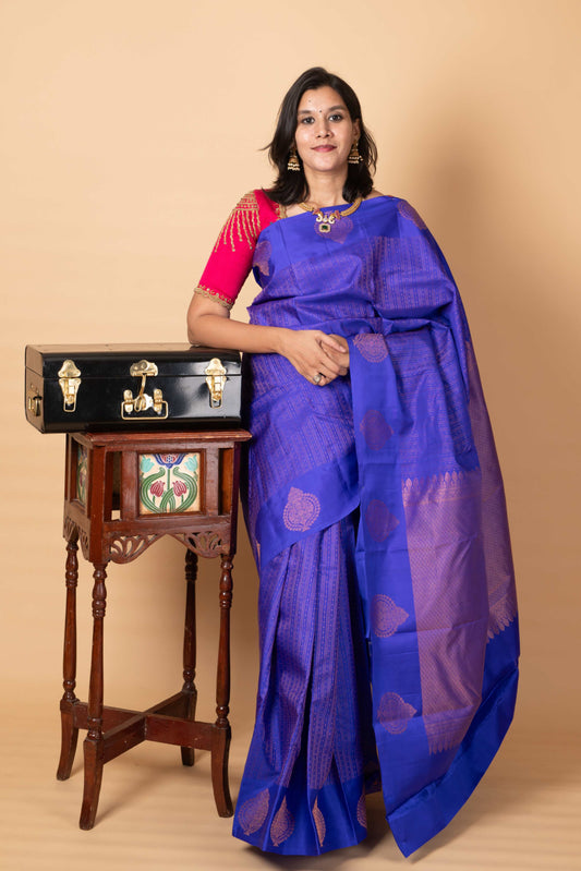 MS Blue Kanchipuram Silk Saree