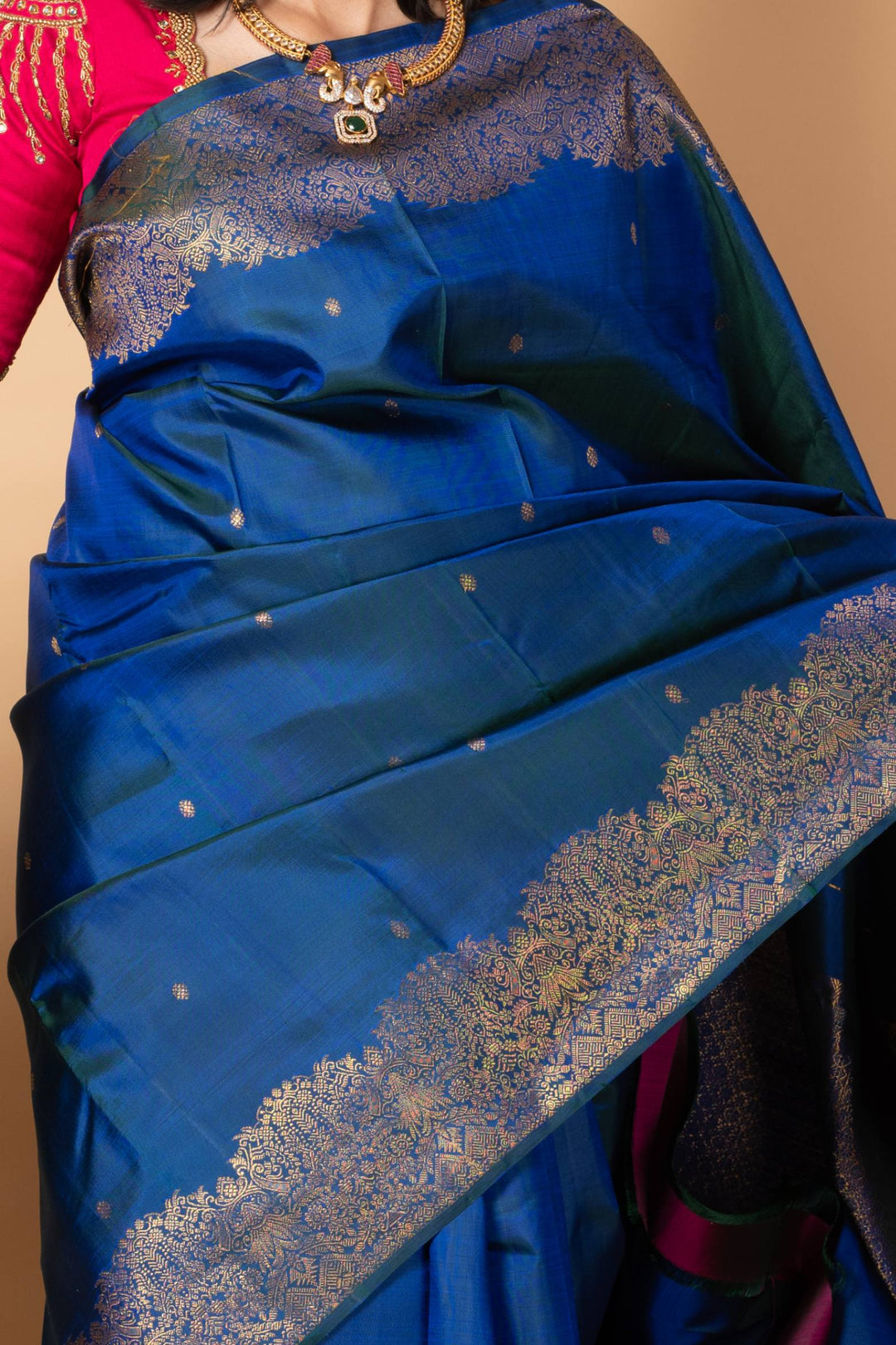 Peacock blue turning silk saree