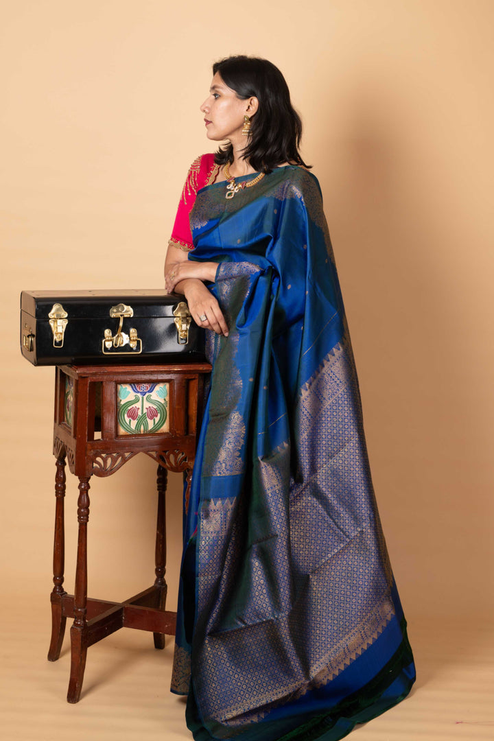 Peacock blue turning silk saree