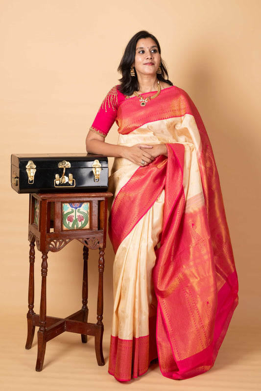 Off White Kanjivaram Pattu Saree