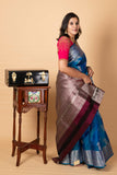 Dark Blue & Pink Kanchipuram Silk Saree