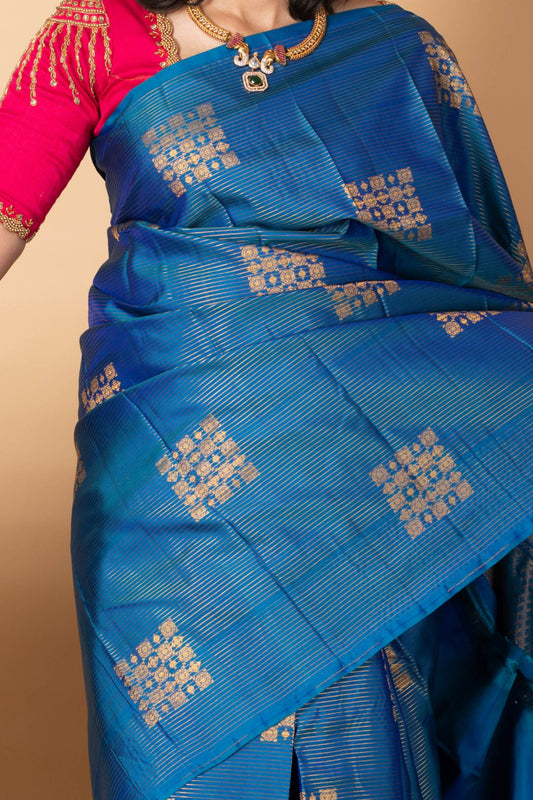 Blue checks silk saree
