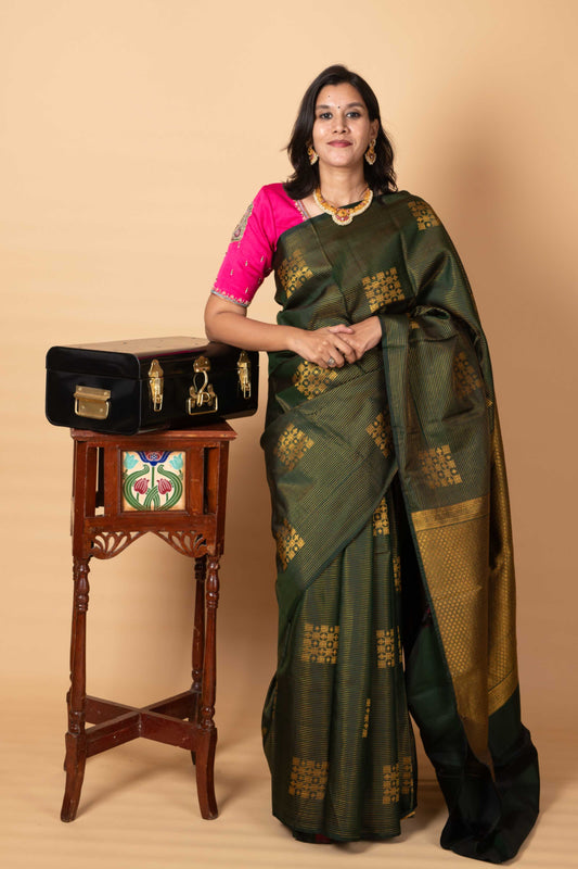 Bottle Green Colour Saree