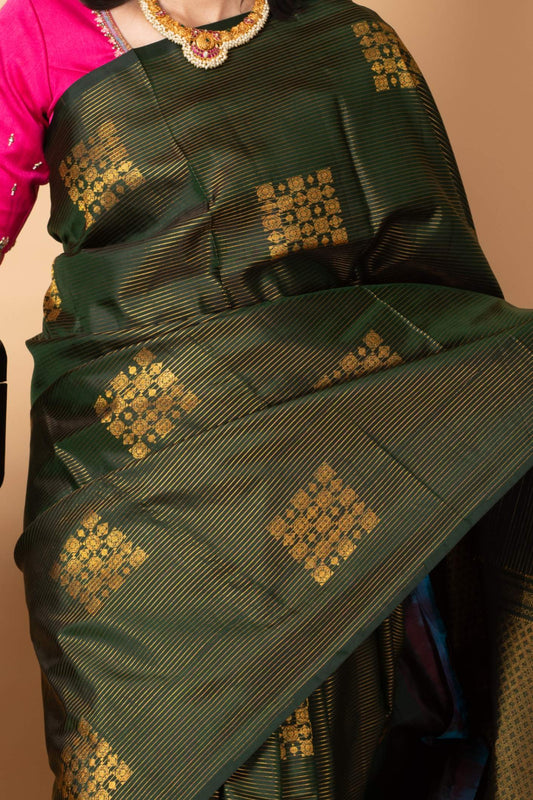 Bottle Green Colour Saree