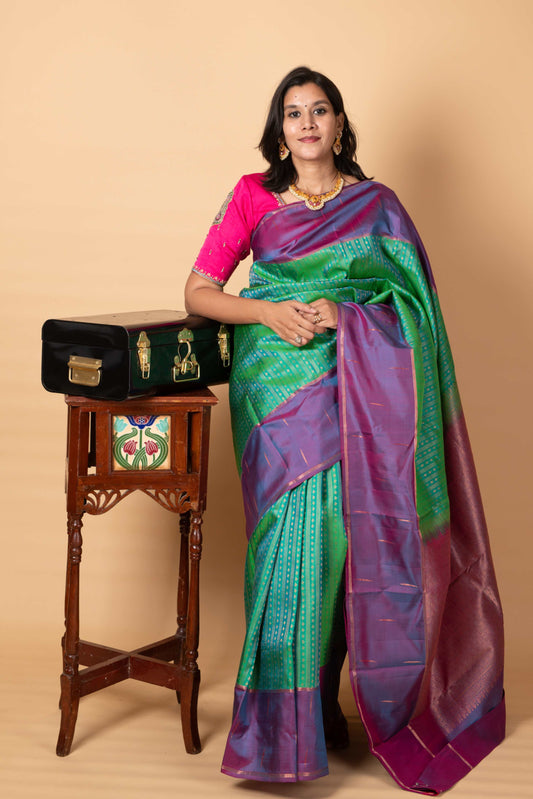 Aqua green soft silk saree