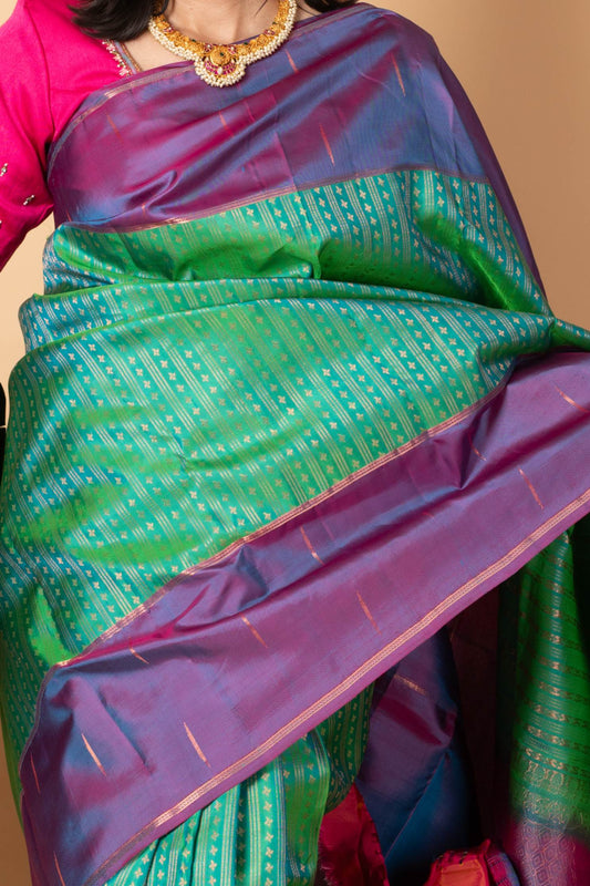 Aqua green soft silk saree