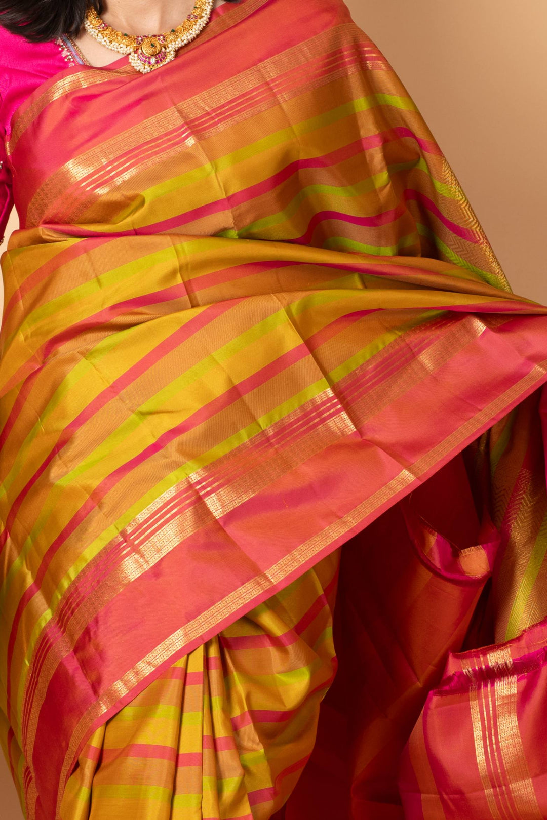 Green and multicolour border pure silk saree