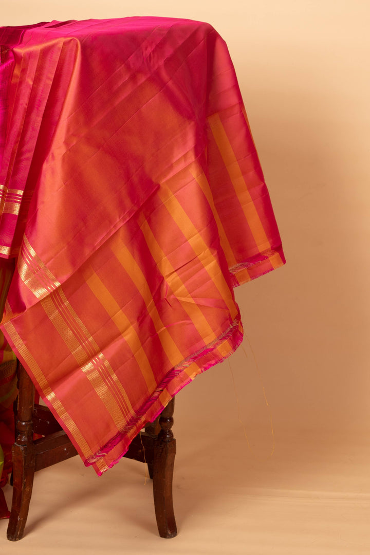 Green and multicolour border pure silk saree