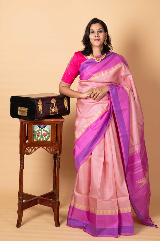 Pink Korvai Weave Silk Saree