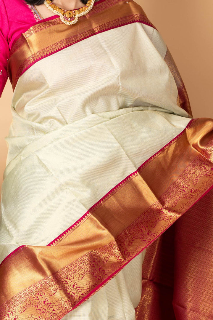 Beige pure silk saree