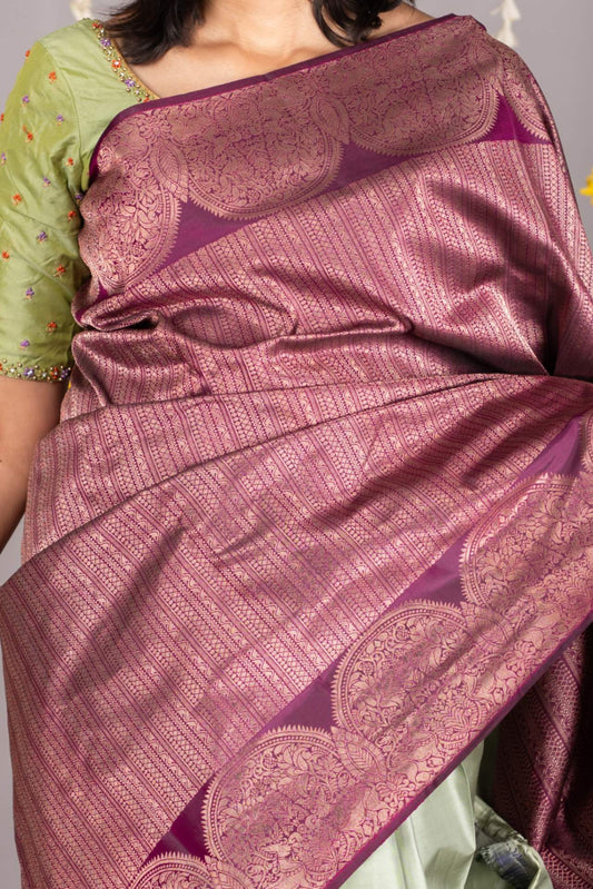 Green and purple silk saree