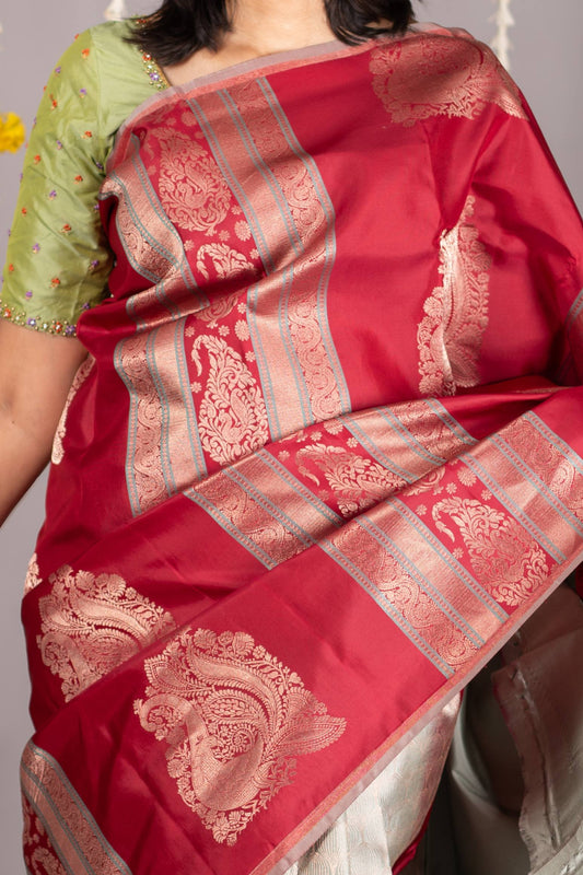 Red multicolor pure silk saree