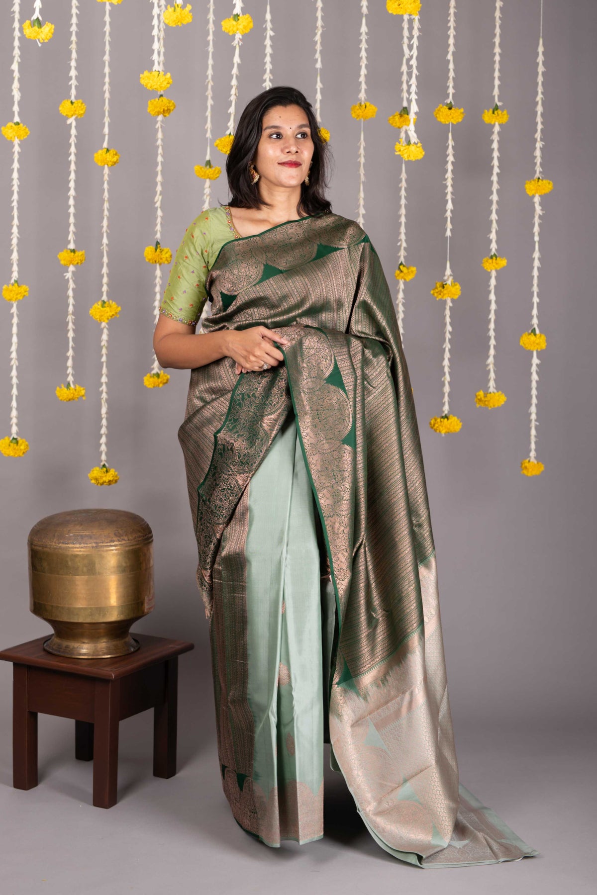 Sage Green Borderless Silk Saree