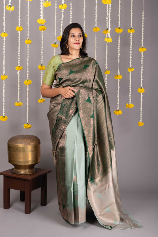 Sage Green Borderless Silk Saree