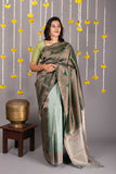 Sage Green Borderless Silk Saree