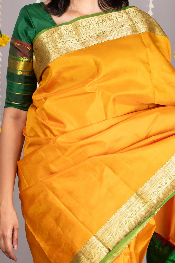Yellow and green soft silk saree