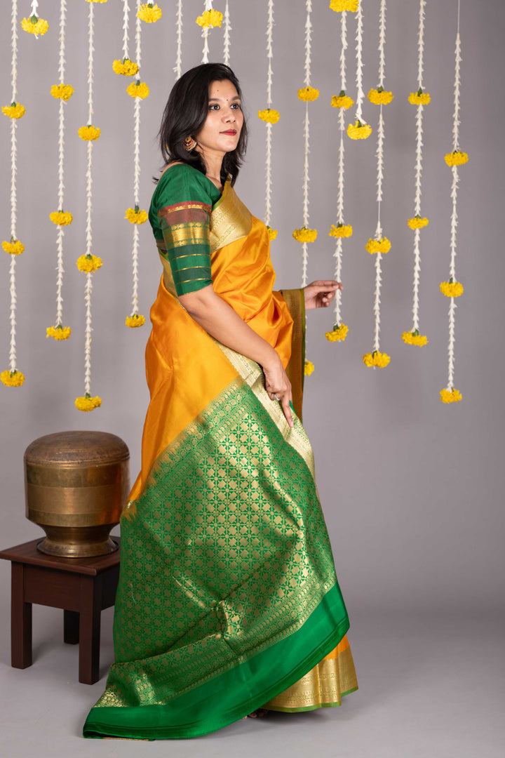 Yellow and green soft silk saree