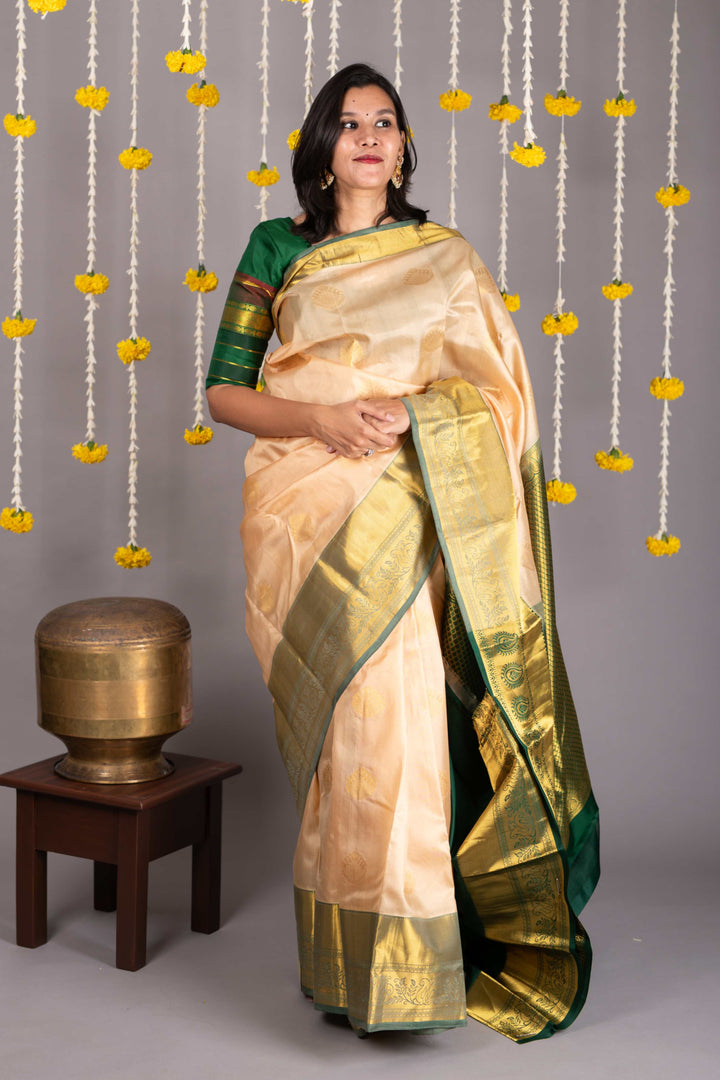 Beige retta pettu pure silk saree