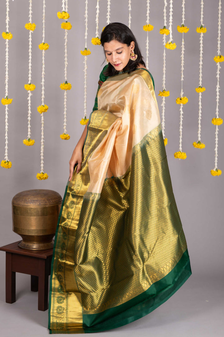 Beige retta pettu pure silk saree