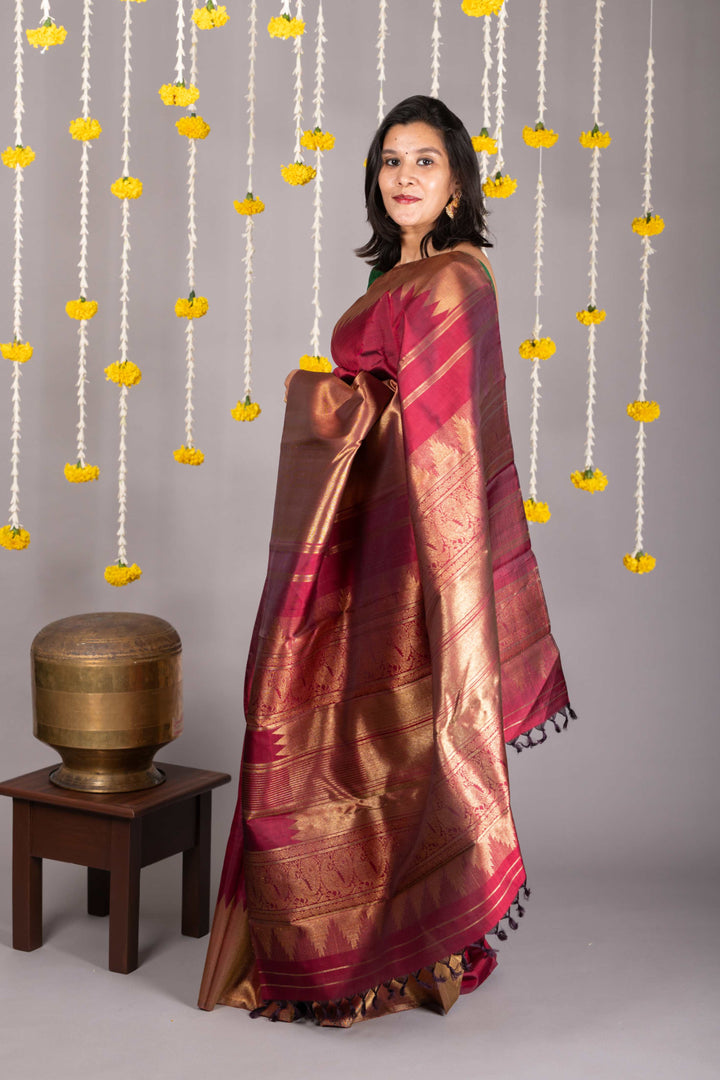 Maroon and Gold Saree