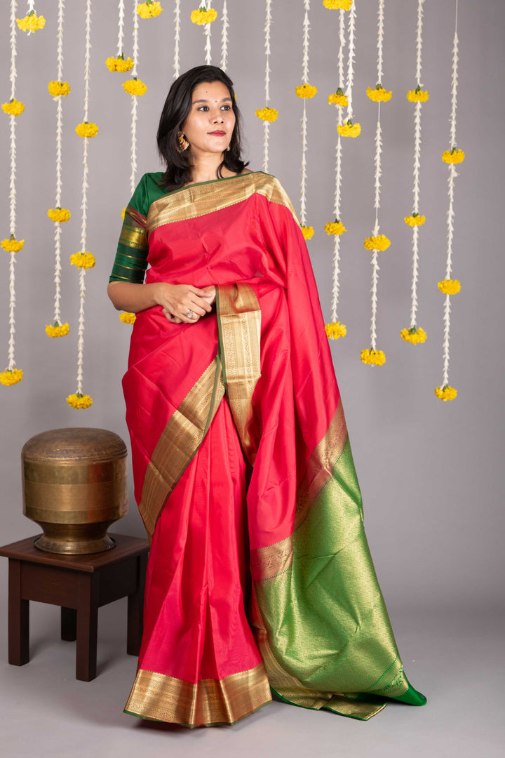 Red Saree With Golden Border