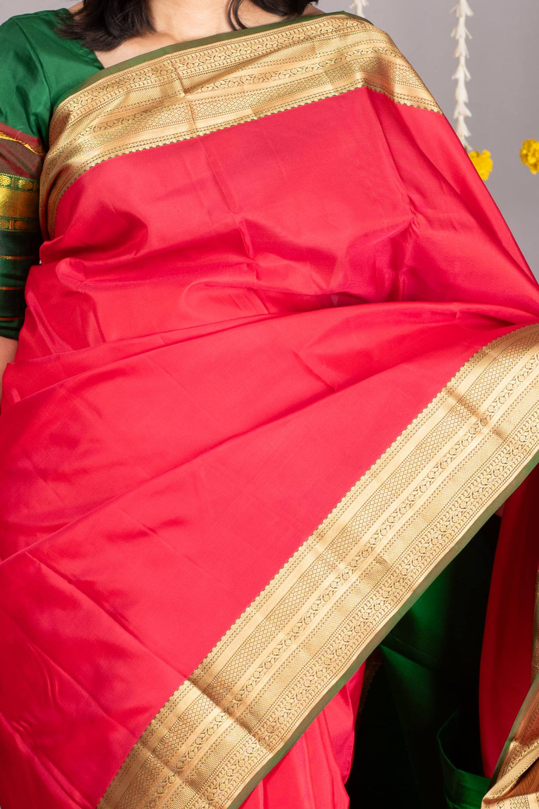 Red Saree With Golden Border