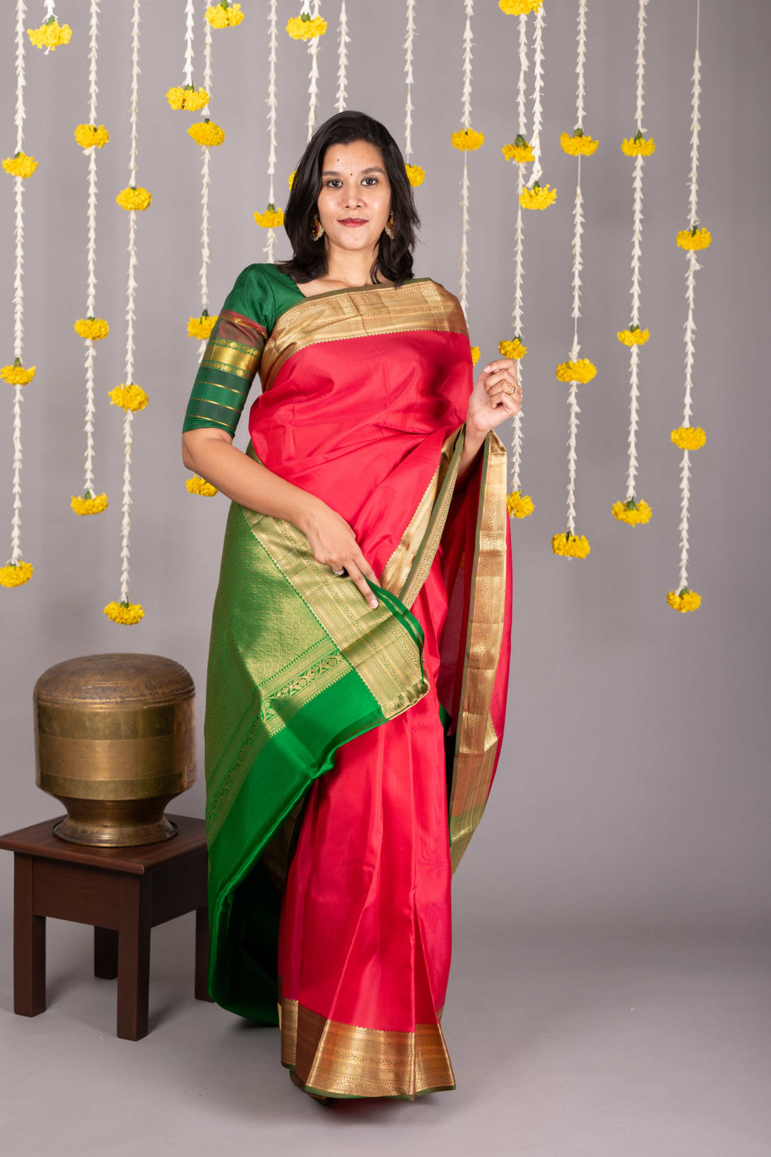 Red Saree With Golden Border